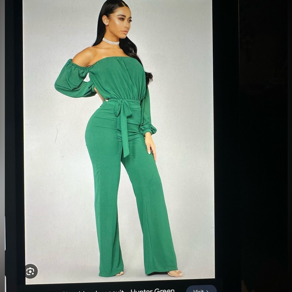 Lorena off the‎ shoulder jumpsuit hunter green